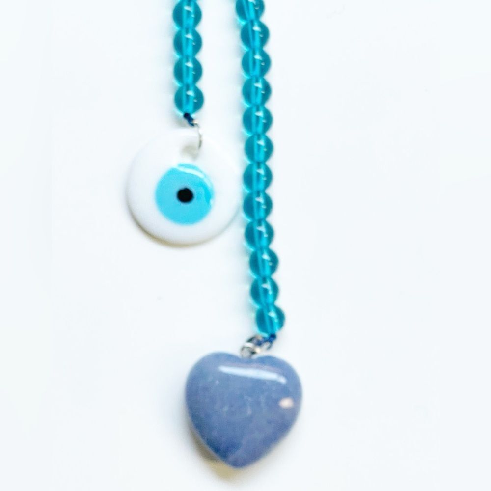 Bag Charm Mayamar Blue Glass Bead with Heart & Evil Eye Purse Bag Charm - Picture 5 of 9